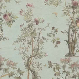 As Creation Botanical Sketch Duck Egg/Green Metallic Wallpaper - 79043-5