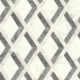 Flat swatch of Versace Tarsia Geo in black showing the detailed non-woven substrate surface.