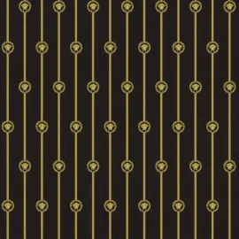 Flat swatch of Versace Baroque Stripe in gold and black showing the detailed non-woven substrate surface.