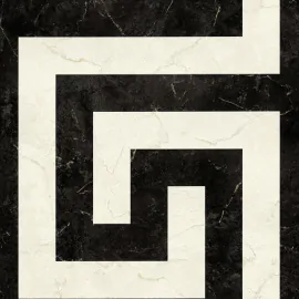 Flat swatch of Versace Greek in black and white showing the detailed non-woven substrate surface.