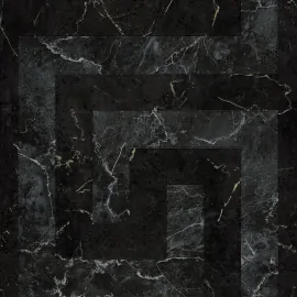 Flat swatch of Versace Greek in black showing the detailed non-woven substrate surface.