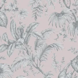 Galerie Olio Botanical Sketch Rose/Silver Metallic Wallpaper - 82339