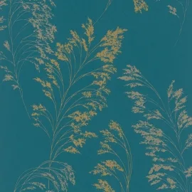 Galerie Olio Grass Fronds Teal/Gold Metallic Wallpaper - 82344