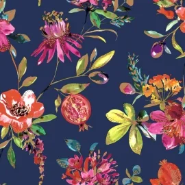 Holden Decor Elias Melgrano Floral Navy Metallic Wallpaper - 90521
