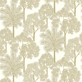 Grandeco Palm Forest Tropical White/Gold Metallic Wallpaper - A71301