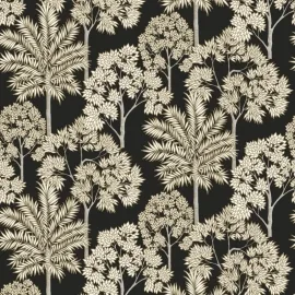 Grandeco Palm Forest Tropical Black/Gold Metallic Wallpaper - A71302