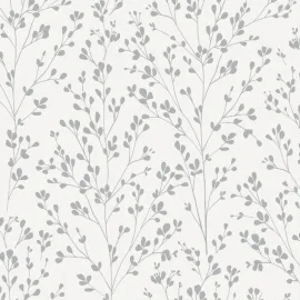 Grandeco Omaru Calluna Leaf Motif Silver Metallic Wallpaper - A71402