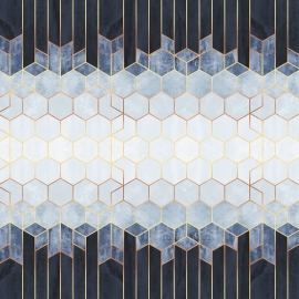 Anaglypta Wall-art Hexagons Blue/White Wall Mural - 5535-8