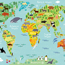 Anaglypta Wall-art Kids World Map Animals Wall Mural - 5451-8