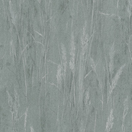 Textured swatch scan of AS Creation Hygge 3 79094-1 displaying the natural green tones and organic stem details.