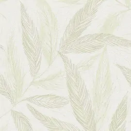 Flat scan of the AS Creation Hygge 3 79096-1 design displaying the cream and green leaf palette with metallic highlights.