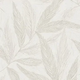 Clean sample scan of the AS Creation Hygge 3 79096-2 design showing the cream leaves and silver metallic detailing.