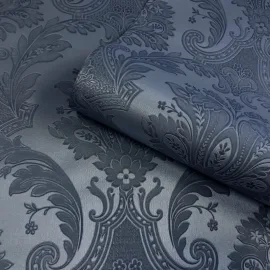 Belgravia Decor Amara Damask Dark Blue Metallic Wallpaper - 7371