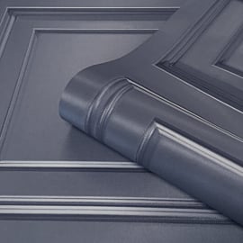 Belgravia Decor Amara Wood Panel Dark Blue Satin Wallpaper - 7375