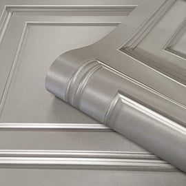Belgravia Decor Amara Wood Panel Silver/Grey Satin Wallpaper - 7374