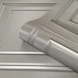 Belgravia Decor Amara Wood Panel Silver/Grey Satin Wallpaper - 7374