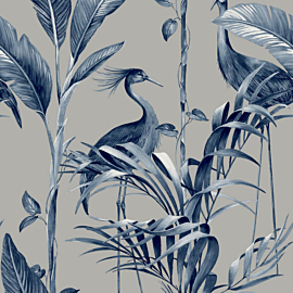 Belgravia Decor Azzurra Leaf Navy/Silver Metallic Wallpaper - 9506