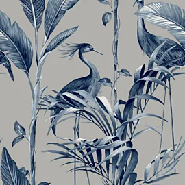 Belgravia Decor Azzurra Leaf Navy/Silver Metallic Wallpaper - 9506