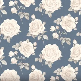 Belgravia Decor Rosa Luxury Floral Roses Navy/Cream Wallpaper - 9764