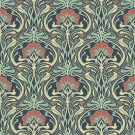Crown Flora Nouveau Floral Peacock Green Wallpaper - M1196