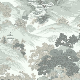 Crown Oriental Landscape Eau De Nil Wallpaper - M1191