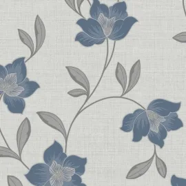 Fine Decor Larson Floral Navy/Silver Metallic Wallpaper - FD43067