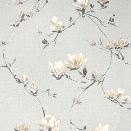 High-resolution flat swatch of Fine Decor Isla Trail wallpaper in grey and ochre showing the luxury textured vinyl surface.