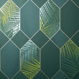 Fine Decor Miami Geo Emerald/Gold Metallic Wallpaper - FD42836