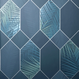 Fine Decor Miami Geo Navy/Silver Metallic Wallpaper - FD42837