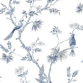 Galerie Classic Bird Trail Blue/White Wallpaper - G78489