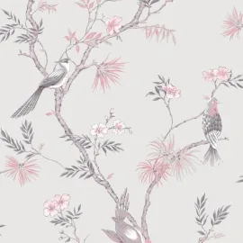 Galerie Classic Bird Trail Grey/Pink Wallpaper - G78491