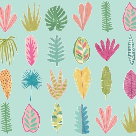Ohpopsi Glasshouse Leaf Boogie Aqua/Raspberry Wallpaper - GHS50109W