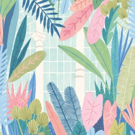 Ohpopsi Glasshouse Indigo/Pink Wallpaper - GHS50151W