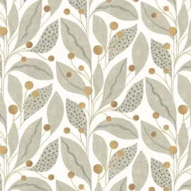Ohpopsi Berry Dot Leaves Bone/Tan Wallpaper - GRA50136W