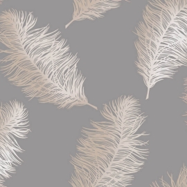 Holden Decor Fawning Feather Grey/Rose Gold Metallic Wallpaper - 12629
