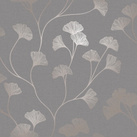 Holden Decor Ginkgo Grey/Rose Gold Metallic Wallpaper - 12702