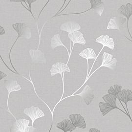 Holden Decor Ginkgo Grey/Silver Metallic Wallpaper - 12700