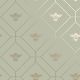 Holden Decor Honeycomb Bee Geo Green/Gold Metallic Wallpaper - 13080