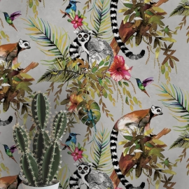Holden Decor Lemur Animal Forest Silver/Multi Metallic Wallpaper - 12401