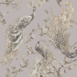 Holden Decor Menali Peacock Design Grey Glitter Wallpaper - 35920