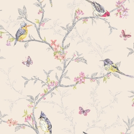 Holden Decor Phoebe Birds Beige Multi Metallic Wallpaper - 98082