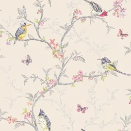 Holden Decor Phoebe Birds Beige Multi Metallic Wallpaper - 98082