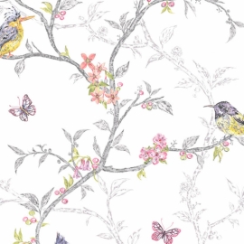 Holden Decor Phoebe Birds White Multi Metallic Wallpaper - 98080