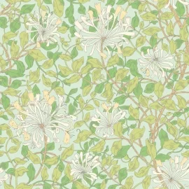 Hoopla Walls Honeysuckle Leaf Trail Duckegg Blue Wallpaper - HWA1077W