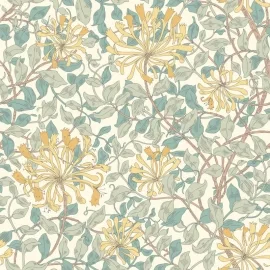 Hoopla Walls Honeysuckle Leaf Trail Seafoam Wallpaper - HWA1081W