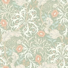 Hoopla Walls Seaweed Garden Sage/Apricot Wallpaper - HWA1103W