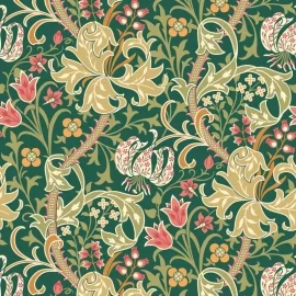 Hoopla Walls Lily Ogee Forest Green Wallpaper - HWA1133W