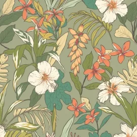 Hoopla Walls Oasis Olive/Citrus Wallpaper - HWA1204W