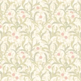 Hoopla Walls Elegance Floral Trail Sage/Coral Wallpaper - HWA1264W