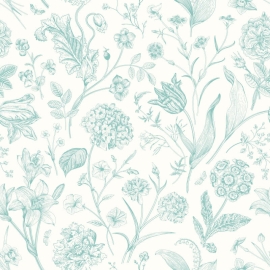 Hoopla Walls Floral Toile Duck Egg Blue Wallpaper - HWA1326W